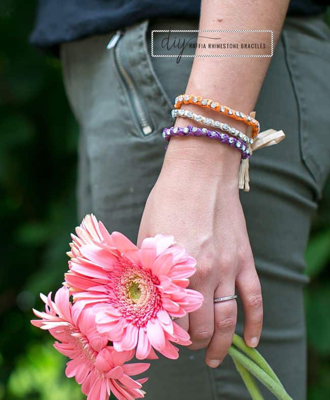 DIY Raffia Rhinestone Bracelet