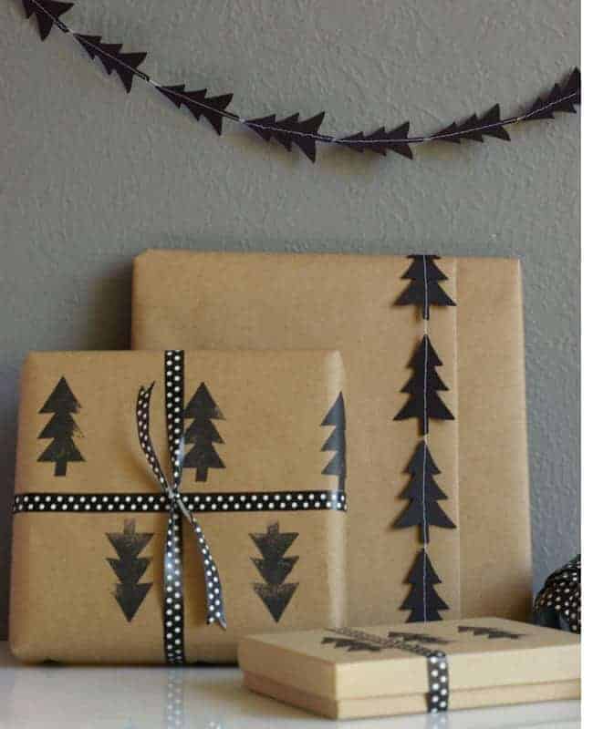 DIY Black Tree Garland and Stamped Wrapping Paper | Hello Glow
