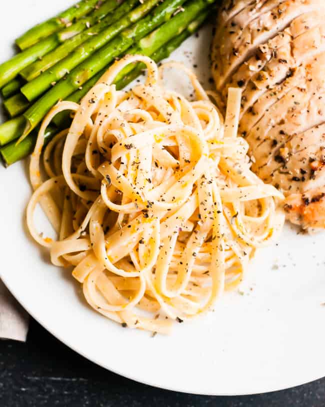 Orange-Herb Fettuccine Alfredo with Creme Fraiche and Baked Chicken