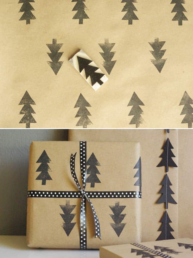 DIY Black Tree Garland and Stamped Wrapping Paper | Hello Glow