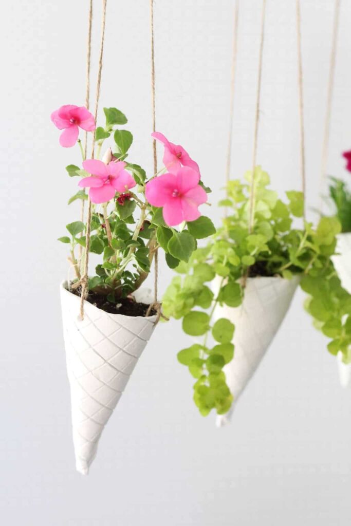 DIY Waffle Cone Hanging Planter