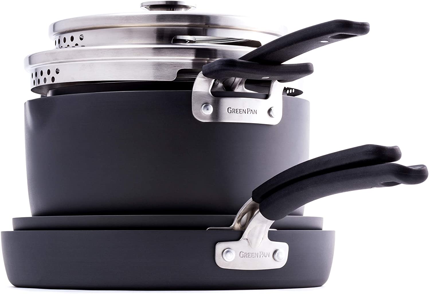 GreenPan Levels Stackable Hard Anodized Ceramic Nonstick, Cookware Pots and Pans Set