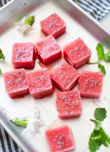 Watermelon ice cubes with chia seeds