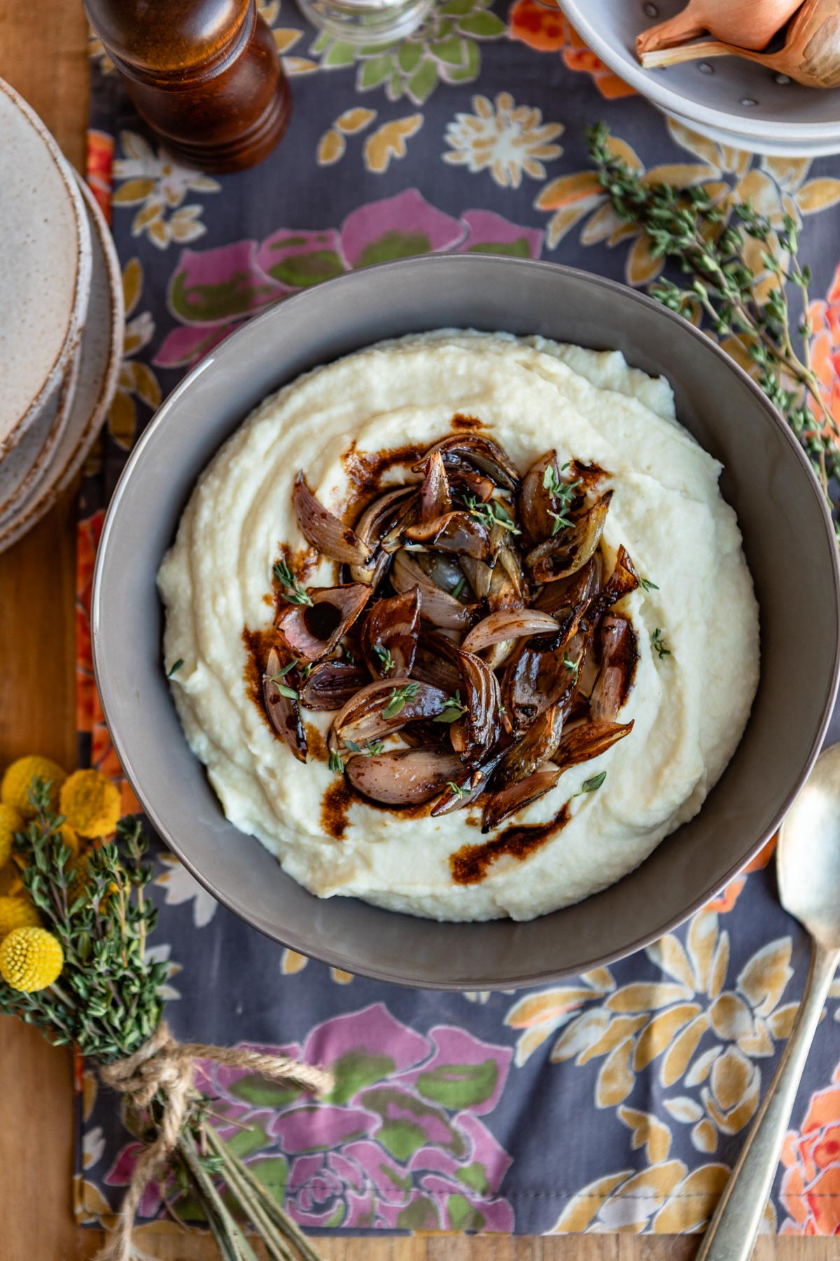 Celeriac Puree with Balsamic Roasted Shallots