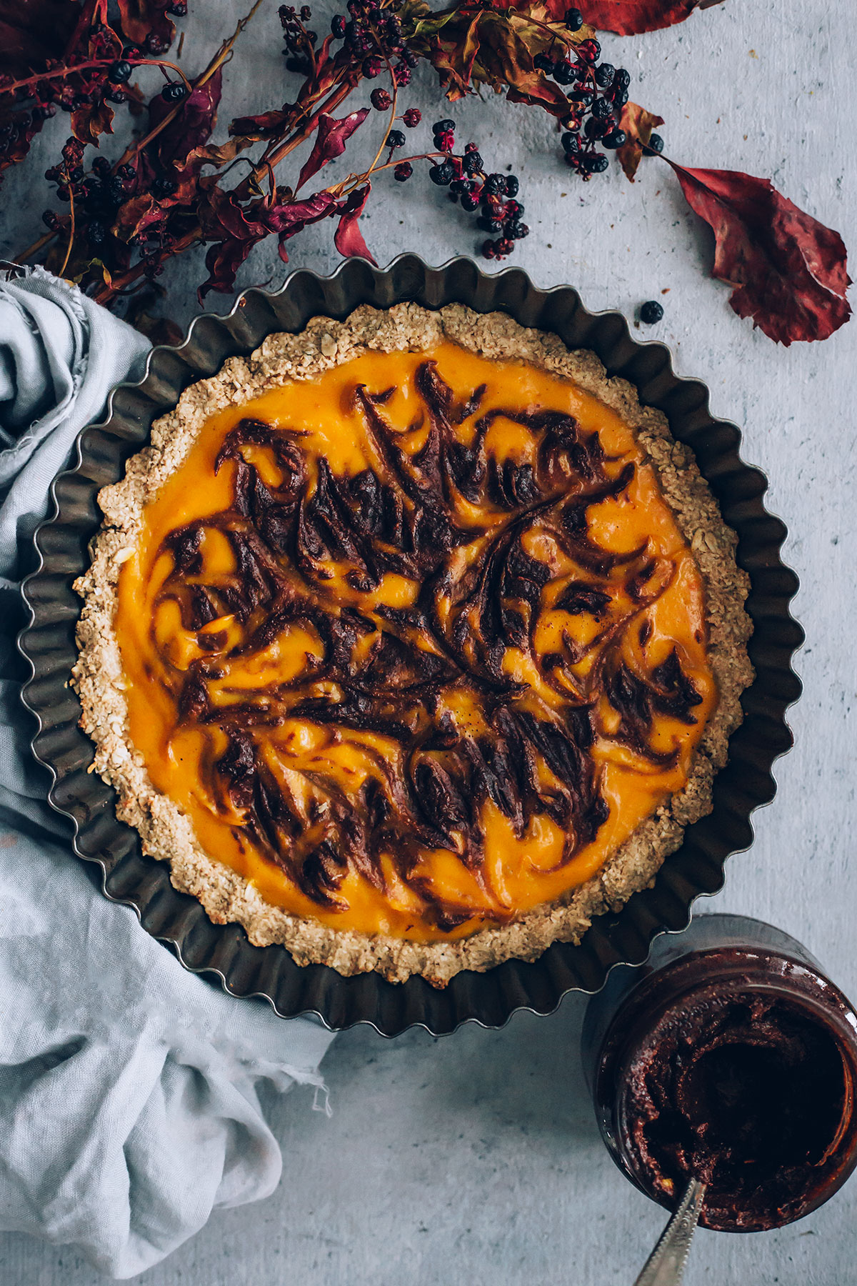 Pumpkin Pie with Vegan Nutella Swirl