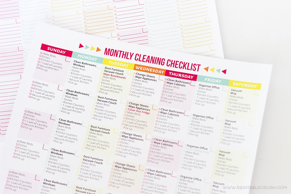  Monthly Cleaning Checklist from Printable Crush | 15 Free Organization Printables