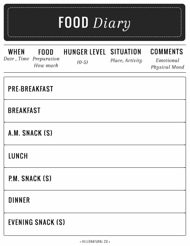 Food Diary from Hello Glow | 15 Free Organization Printables