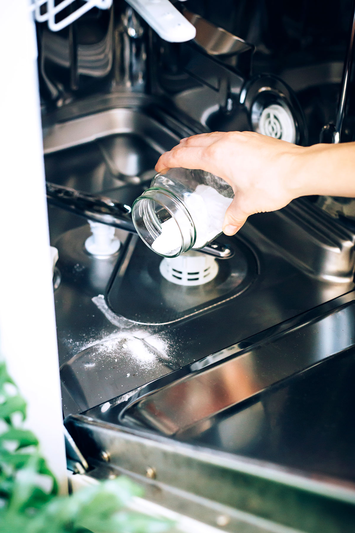 Baking soda outlet in dishwasher