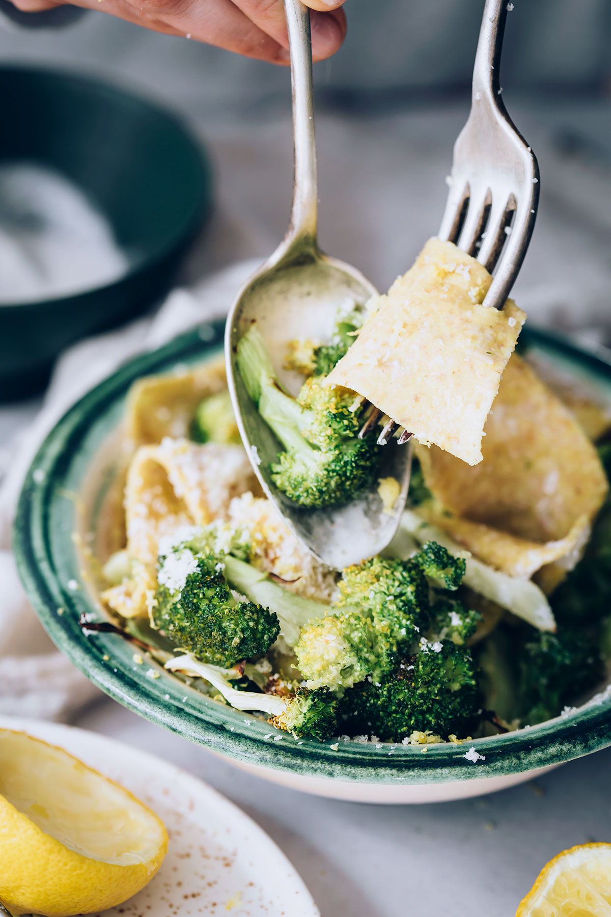 Creamy Lemon Pappardelle with Roasted Broccoli