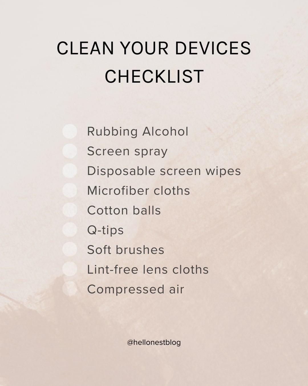 Tech cleaners checklist