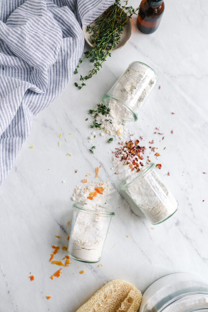These DIY baking soda scouring powders — made of herbs, spices and flowers mixed with household ingredients — are a staple of green cleaning!