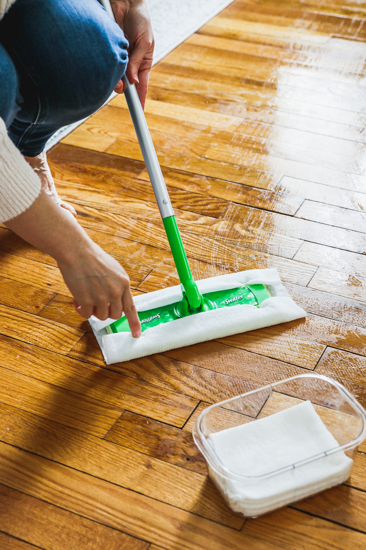 Cleaning floors just got 10x easier with these DIY Swiffer pads and solution made with ingredients you already have on hand.