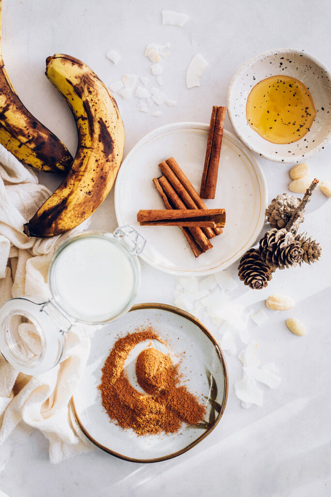 Ingredients for vegan egg nog recipe