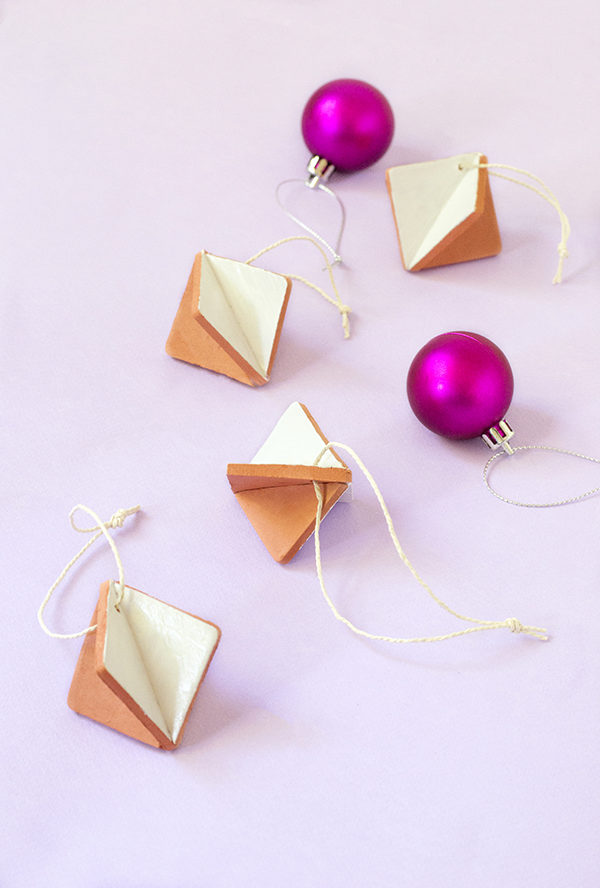 Diamond terracotta clay Christmas ornaments from Make and Tell