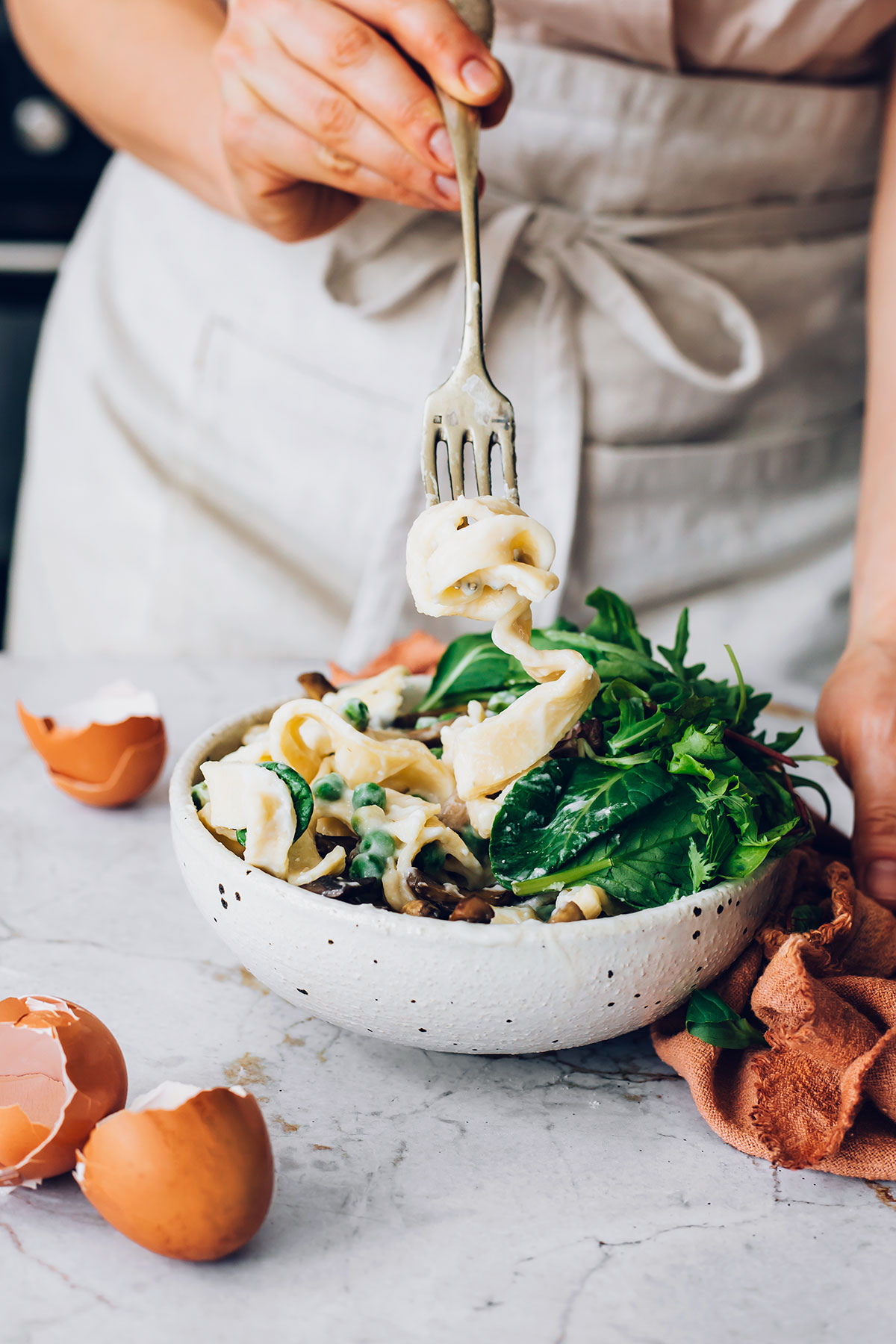 Homemade pasta with creamy sauce