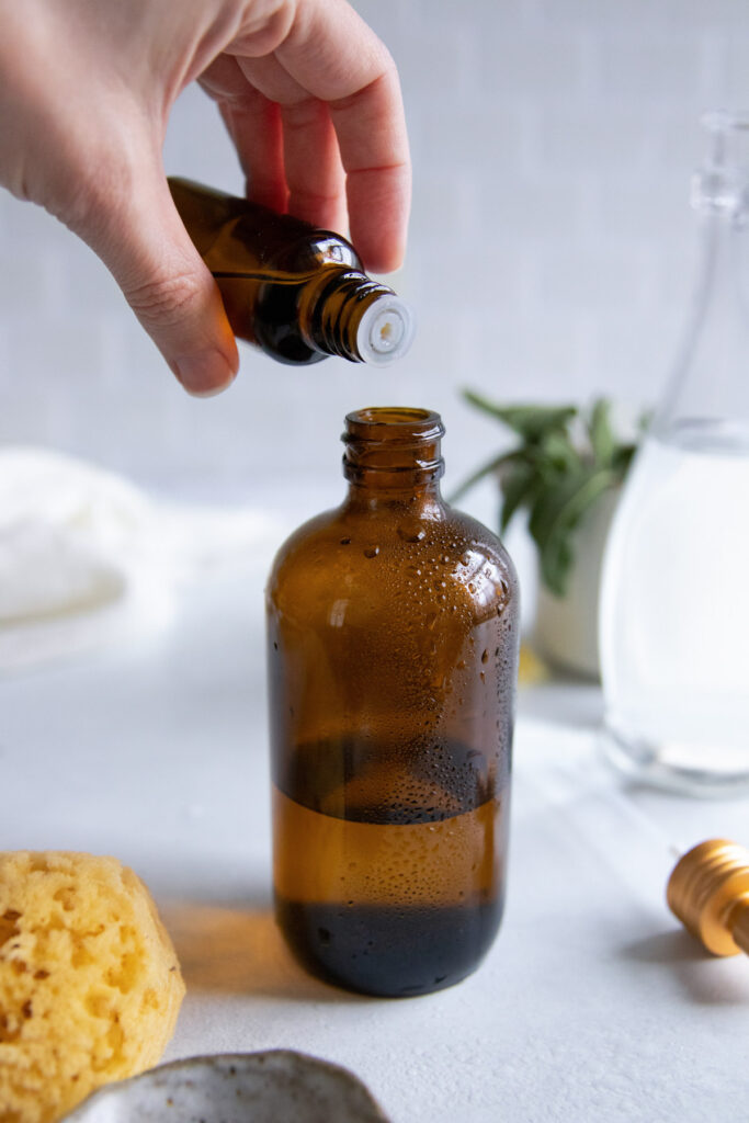 This streak-free shower cleaner spray kills germs and melts soap scum on contact, thanks to hydrogen peroxide, alcohol and essential oils.